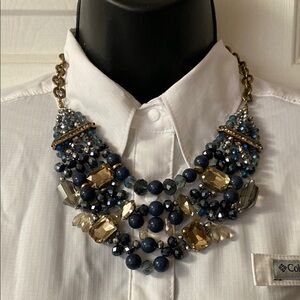 Elegant Blue and Gold Statement Necklace